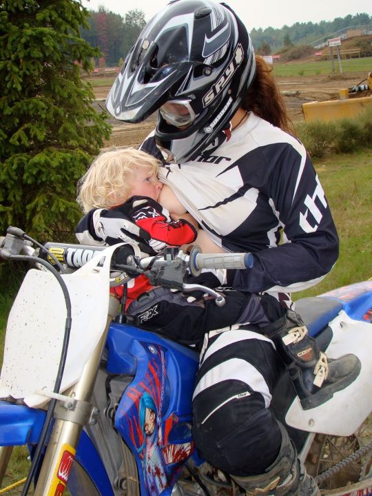 Brace yourselves concern trolls and misogynist prudes: Motocross!  Breastfeeding!